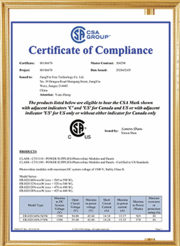 CSA Certificate